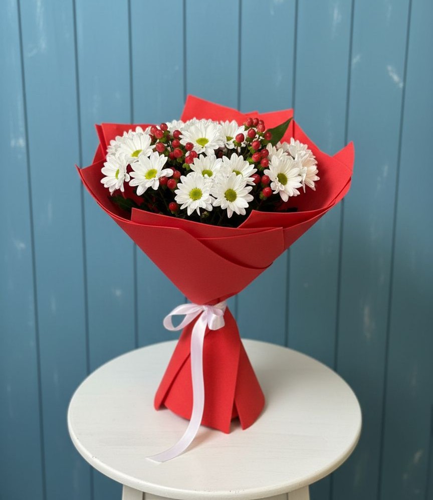 Букет ягоды на снегу в Зеленчукской Букет цветов из: Хризантемы в Зеленчукской