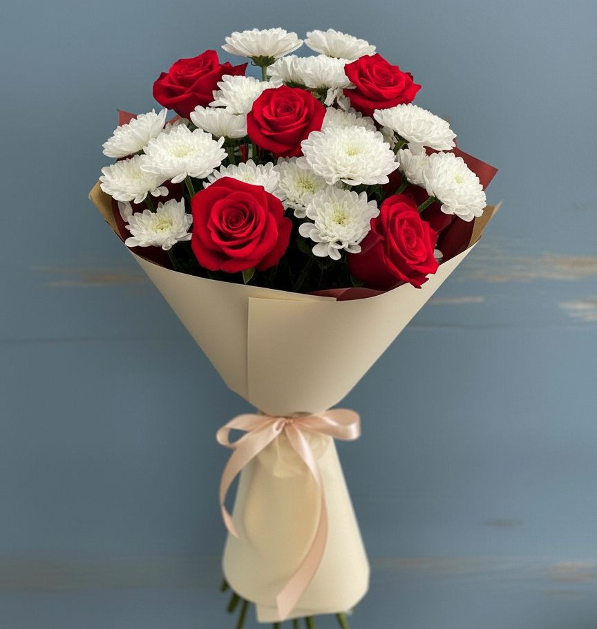 Букет цветов из: Розы и Хризантемы в Зеленчукской