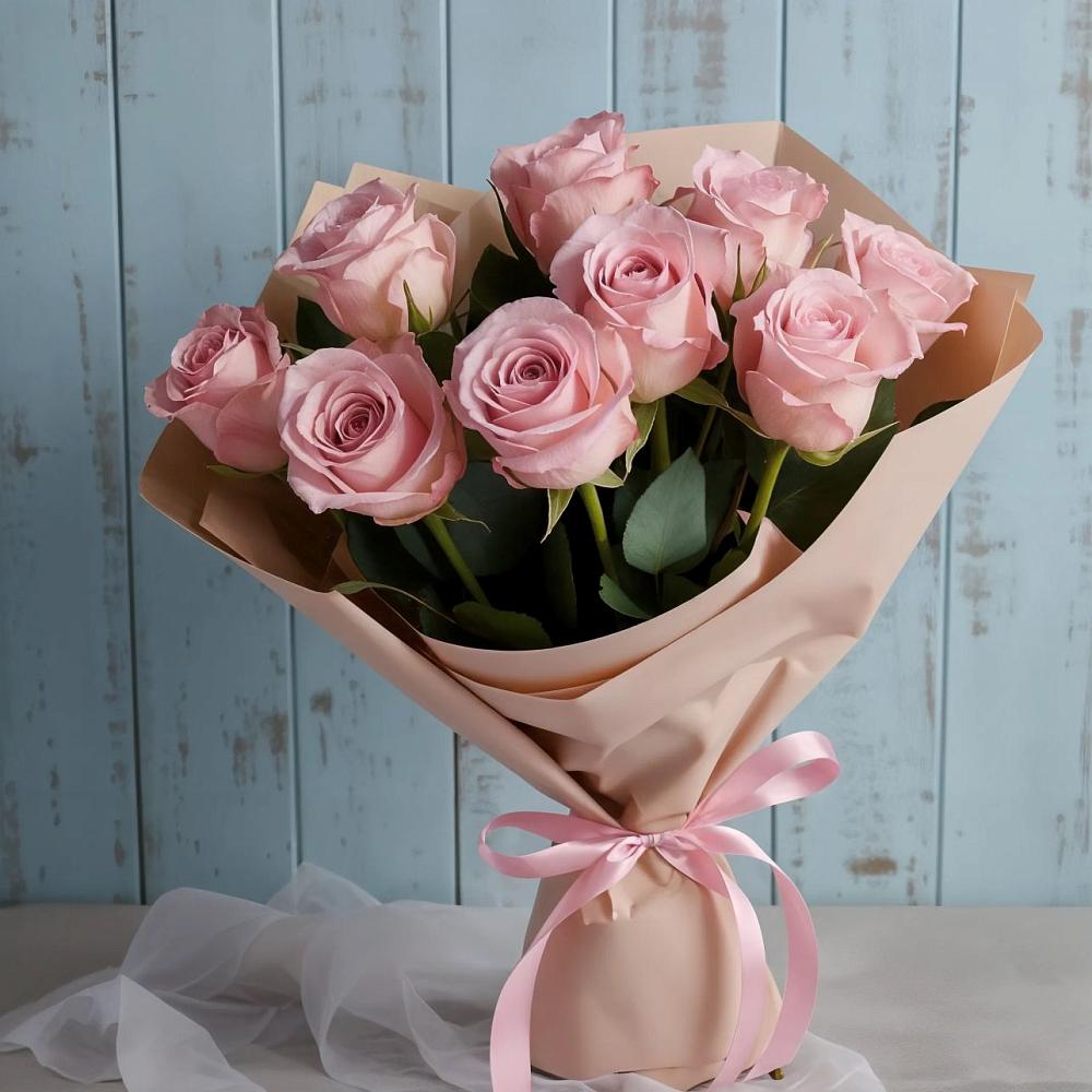 9 розовых роз в Зеленчукской Букет цветов из: Розы в Зеленчукской