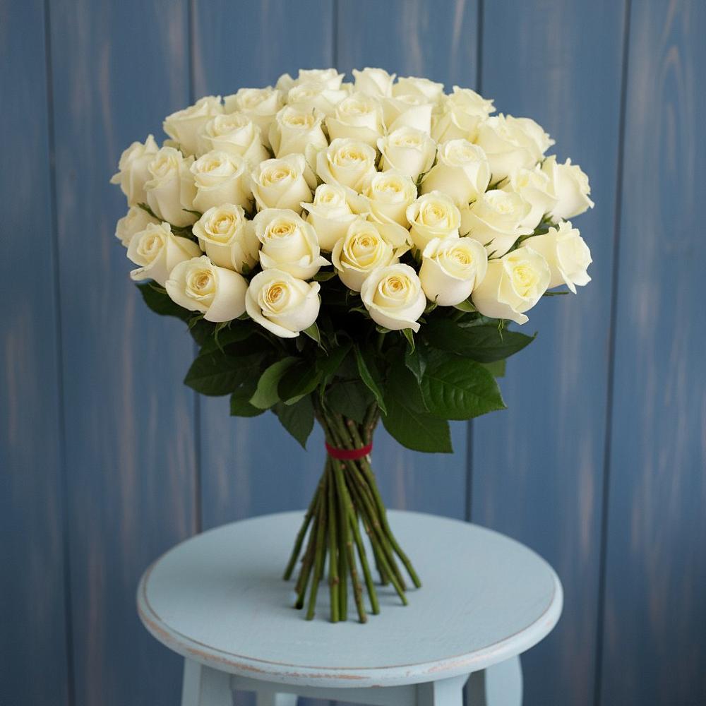Букет 51 Белая роза Эдлесс Лав в Зеленчукской