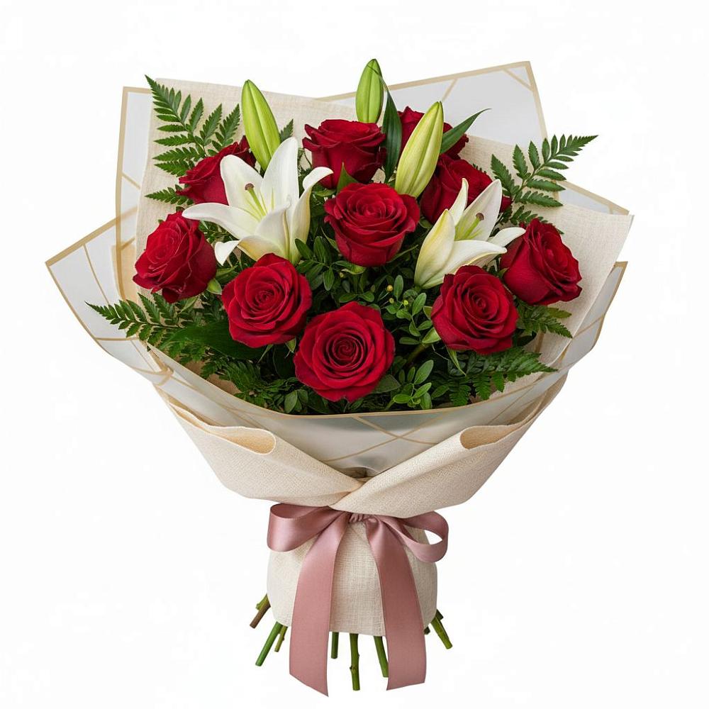 Букет высокая поэзия в Зеленчукской Букет цветов из: Лилии и Розы в Зеленчукской