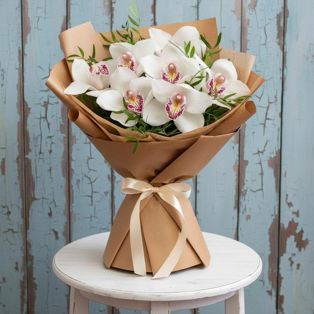 Букет Белые орхидеи в Зеленчукской Букет цветов из: Орхидеи и Розы в Зеленчукской