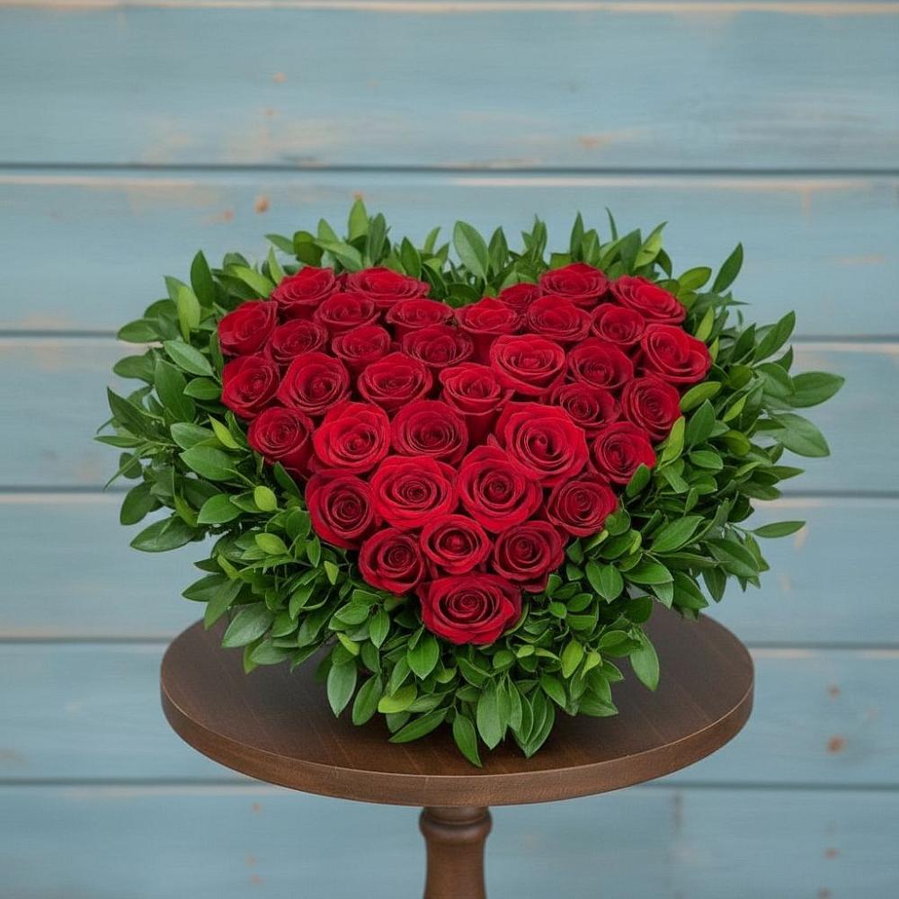 Композиция Сердце в любви в Зеленчукской Цветочная композиция из Розы в виде сердца в Зеленчукской