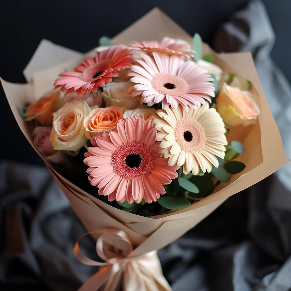 Букет цветов из: Герберы и Розы в Зеленчукской