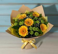 Букет восход солнца в Зеленчукской Букет цветов из:  Герберы и Хризантемы в Зеленчукской