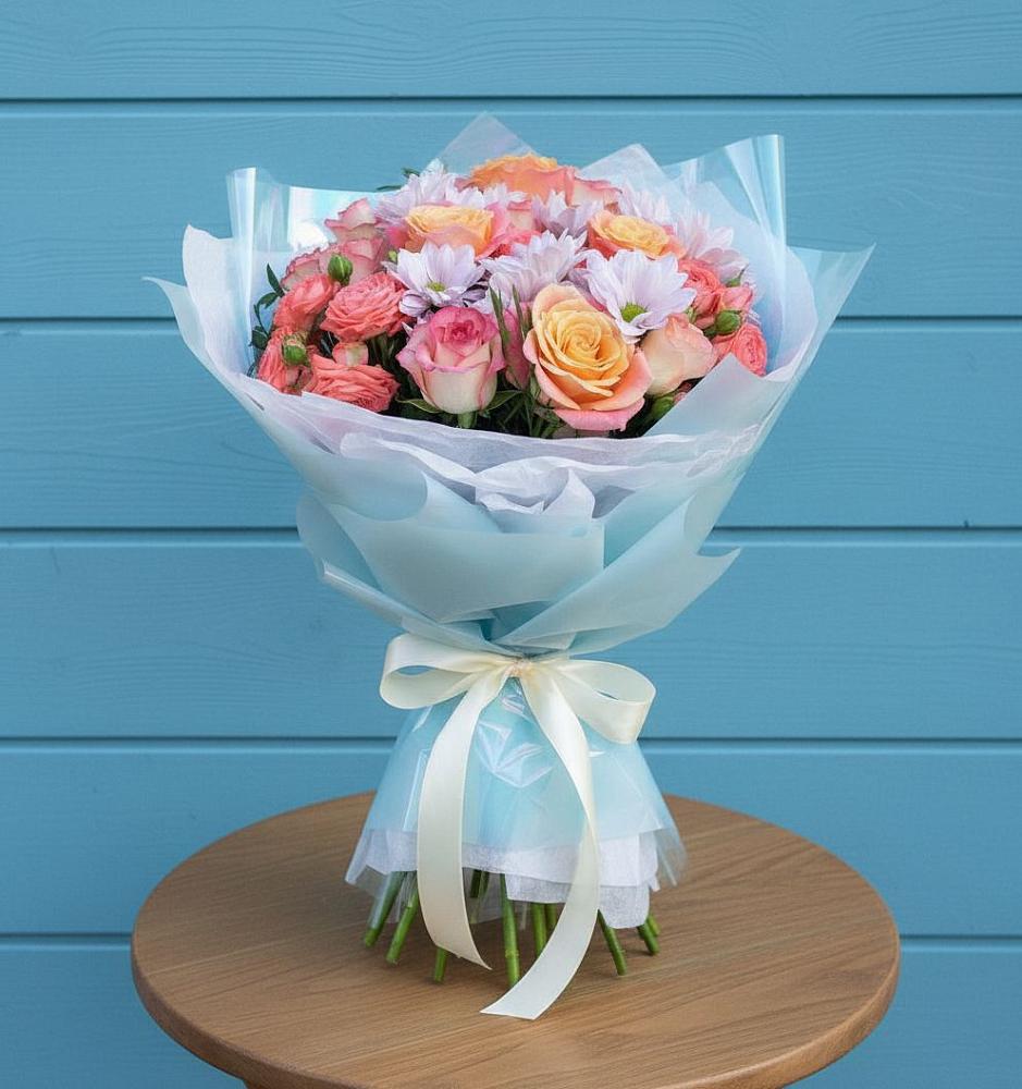 Букет цветов из: Хризантемы и Розы в Зеленчукской